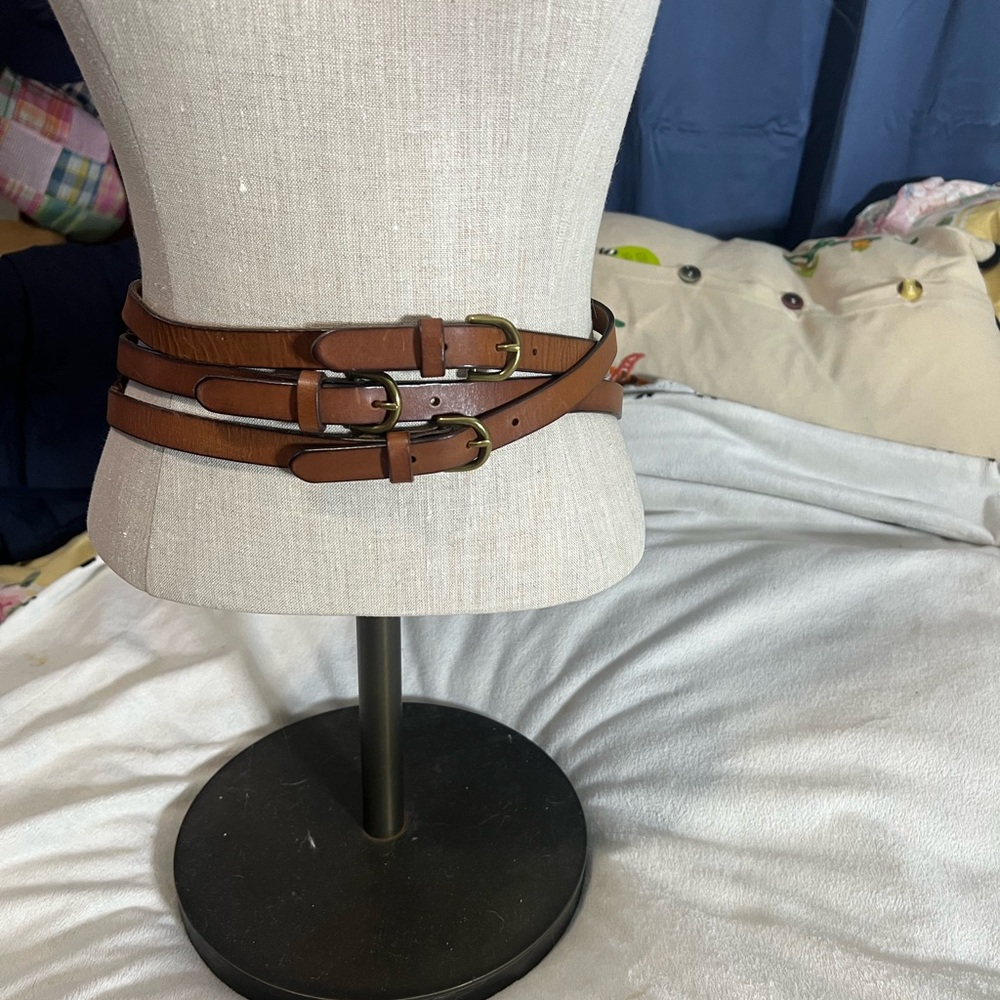 J Crew Leather 3 strand buckle belt